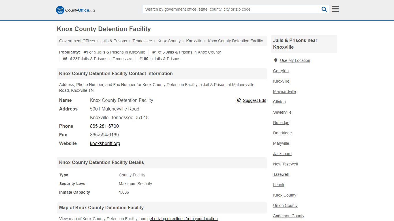 Knox County Detention Facility - Knoxville, TN (Address, Phone, and Fax)